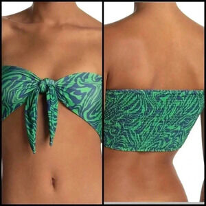 Topshop Y2K Zebra Smocked Back Tie Bandeau Crop Coquette Beach Festival Top 8